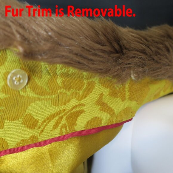 Y2K Merona Brocade Jacquard Damask Gold Coat Faux Fur Collar Penny Lane Tapestry - Picture 6 of 10